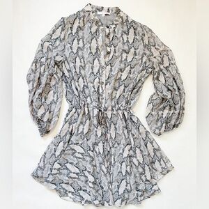 Oliviaceous Long-sleeve Silver/Grey Snakeskin Print Ruffle Dress